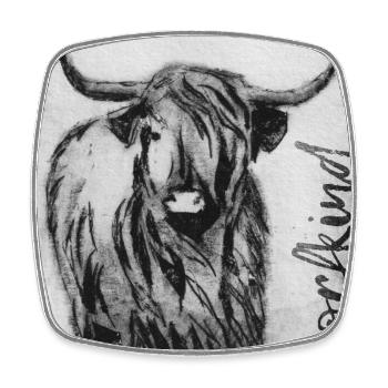 Enfant du village avec vache - Modèle imprimé sculpté à la main - Magnet carré - blanc - Devant