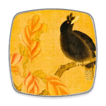Black Songbird on Yellow Blossoms - Square fridge magnet - white - Front
