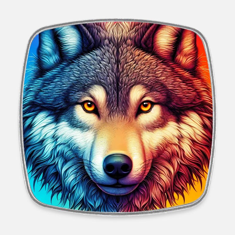 Loup - Magnet carré - blanc