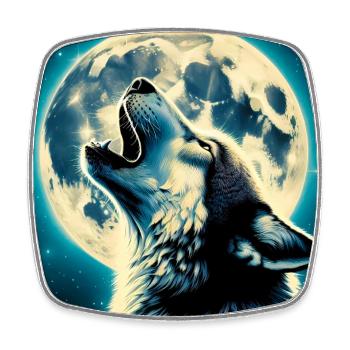 Wolf heult zum Vollmond - Viereckiger Kühlschrankmagnet - Weiß - Vorne