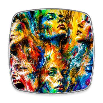 Pluie de visages colorés - Magnet carré - blanc - Devant