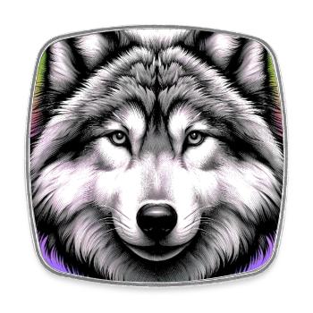 Loup - Magnet carré - blanc - Devant