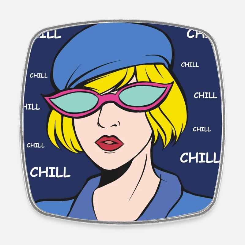Chill Pop Art Lady - Magnet carré - blanc