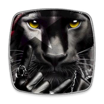 Panthère noire rebelle bandana cuir style biker - Magnet carré - blanc - Devant