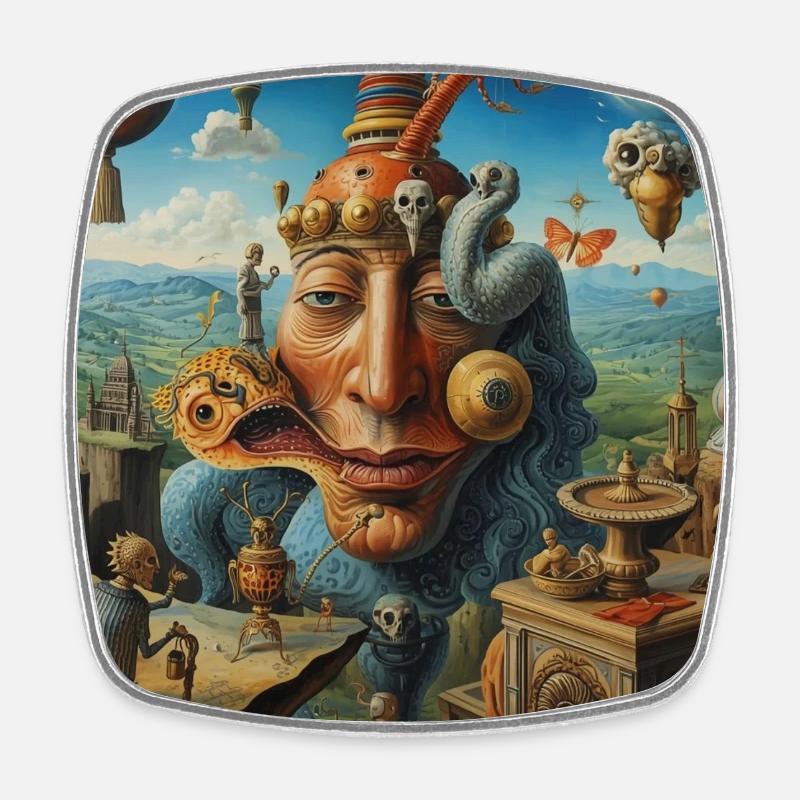 Surreal Mask World - Square fridge magnet - white