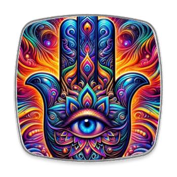 Mandala psychédélique Hamsa Œil Main-Œil - Magnet carré - blanc - Devant
