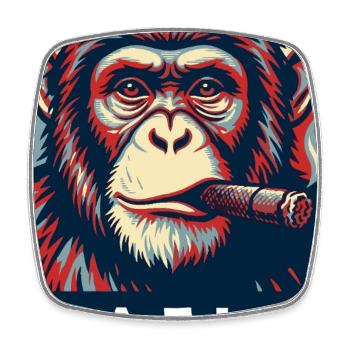 Pop Art Chimp with Cigar - Square fridge magnet - white - Front