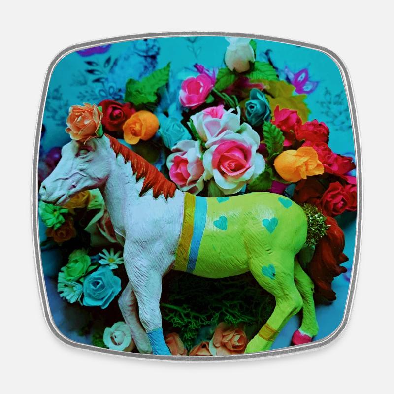 Cheval de carnaval coloré - Magnet carré - blanc