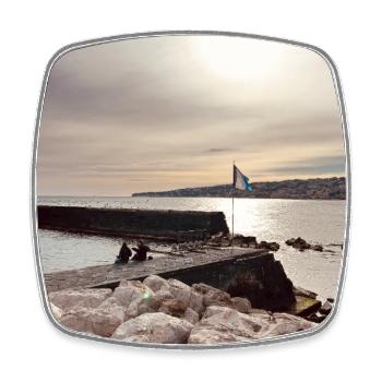 Sunset over pier and rocks - Square fridge magnet - white - Front