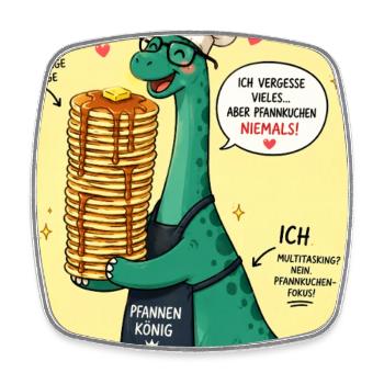 PfannenKönig Dino Pancake - Viereckiger Kühlschrankmagnet - Weiß - Vorne