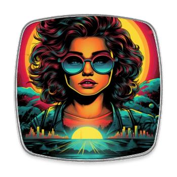 Neon Retro Frauenportrait mit Sonnenuntergang - Viereckiger Kühlschrankmagnet - Weiß - Vorne
