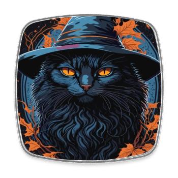 Portrait of a Cat with a Sorcerer's Hat - Square fridge magnet - white - Front