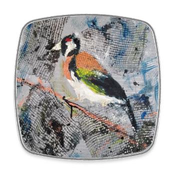 Acrylic painting with Stiglitz on tree branch - Square fridge magnet - white - Front