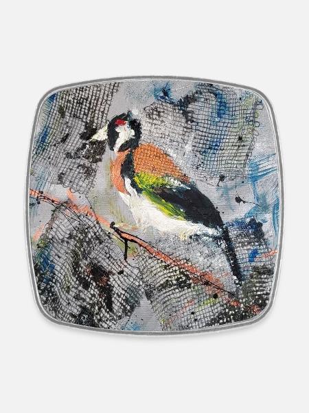 Peinture acrylique avec Stiglitz sur branche d’arbre - Magnet carré - blanc