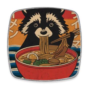 Kawaii Raton laveur Ramen Drôle Japonais Anime - Magnet carré - blanc - Devant