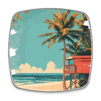Plage Palmiers Soleil Été - Magnet carré - blanc - Devant