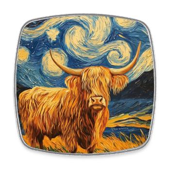 Highland Cow - Viereckiger Kühlschrankmagnet - Weiß - Vorne