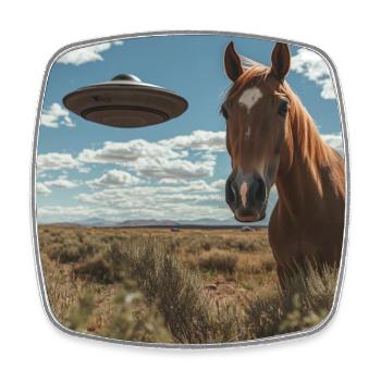 Pferd Selfie mit UFO - Viereckiger Kühlschrankmagnet - Weiß - Vorne