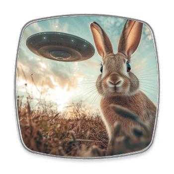 Selfie de lapin avec OVNI - Magnet carré - blanc - Devant
