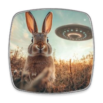 Selfie de lapin avec OVNI - Magnet carré - blanc - Devant