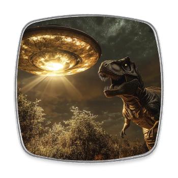T-Rex Selfie mit UFO - Viereckiger Kühlschrankmagnet - Weiß - Vorne