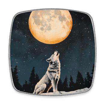 Wolf heult nach Mond - Viereckiger Kühlschrankmagnet - Weiß - Vorne
