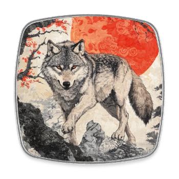 Wolf Japan Mount Fuji Yama Japan Tempel Schrein - Viereckiger Kühlschrankmagnet - Weiß - Vorne
