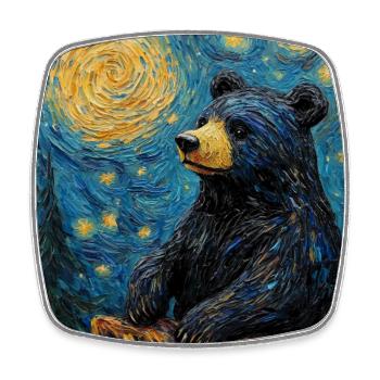 Bear Bears Van Gogh Style Starry Night - Square fridge magnet - white - Front
