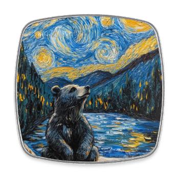Bear Bears Van Gogh Style Starry Night - Square fridge magnet - white - Front