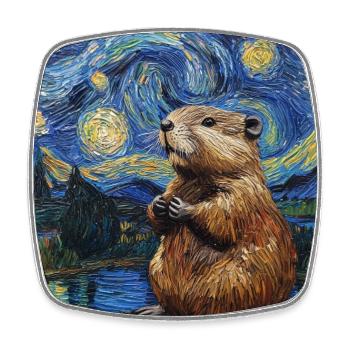 Bieber dans le style de Van Gogh, La Nuit étoilée - Magnet carré - blanc - Devant