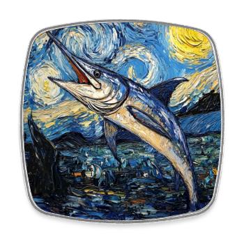  Blauer Marlin Fisch Van Gogh Style Starry  - Viereckiger Kühlschrankmagnet - Weiß - Vorne