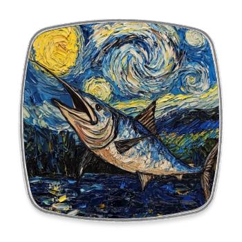  Blauer Marlin Fisch Van Gogh Style Starry  - Viereckiger Kühlschrankmagnet - Weiß - Vorne