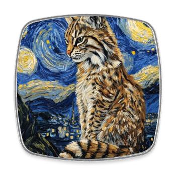 Luchs Van Gogh Style Starry  - Viereckiger Kühlschrankmagnet - Weiß - Vorne