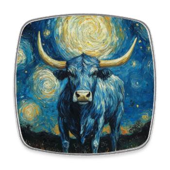 Vache Vaches Taureau Style Van Gogh Étoilé - Magnet carré - blanc - Devant