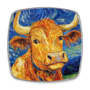 Vache Vaches Taureau Style Van Gogh Étoilé - Magnet carré - blanc - Devant