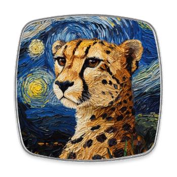 Guépard Léopard Style Van Gogh Étoilé - Magnet carré - blanc - Devant