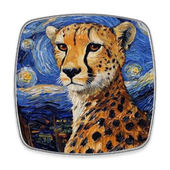 Guépard Léopard Style Van Gogh Étoilé - Magnet carré - blanc - Devant