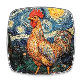 Huhn Hahn Hühner Van Gogh Style Starry  - Viereckiger Kühlschrankmagnet - Weiß - Vorne