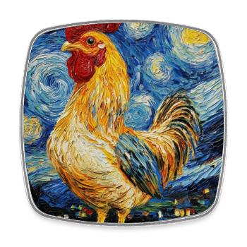 Huhn Hahn Hühner Van Gogh Style Starry  - Viereckiger Kühlschrankmagnet - Weiß - Vorne