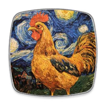 Huhn Hahn Hühner Van Gogh Style Starry  - Viereckiger Kühlschrankmagnet - Weiß - Vorne