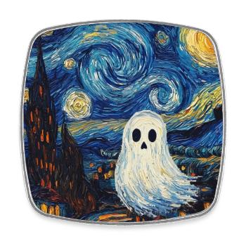 Ghost Van Gogh Style Starry Night - Square fridge magnet - white - Front