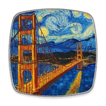 Pont du Golden Gate de San Francisco à la Van Gogh - Magnet carré - blanc - Devant