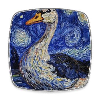 Goose Duck Bird Van Gogh Style Starry Night - Square fridge magnet - white - Front