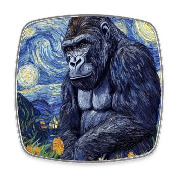 Gorilla Gorillas Monkey Van Gogh Style Starry Night - Square fridge magnet - white - Front