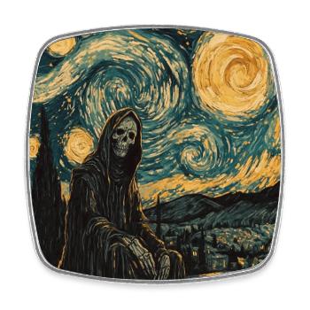 Ghost Skeleton Van Gogh Style Starry Night - Square fridge magnet - white - Front