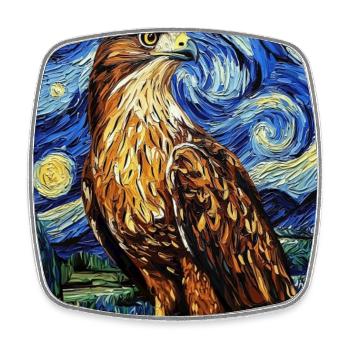 Falke Hawk Van Gogh Style Starry Night - Square fridge magnet - white - Front