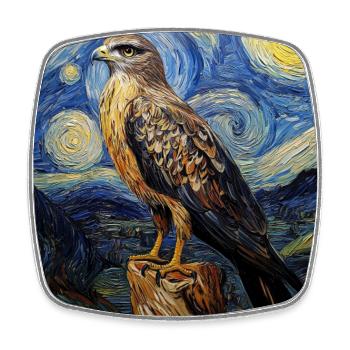 Falke Hawk Van Gogh Style Starry Night - Square fridge magnet - white - Front