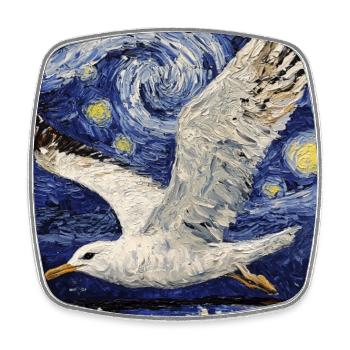 Mouette oiseau style Van Gogh nuit étoilée - Magnet carré - blanc - Devant