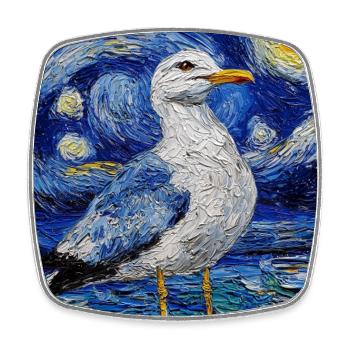 Mouette oiseau style Van Gogh nuit étoilée - Magnet carré - blanc - Devant