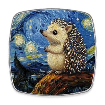 Hedgehog Van Gogh Style Starry Night - Square fridge magnet - white - Front